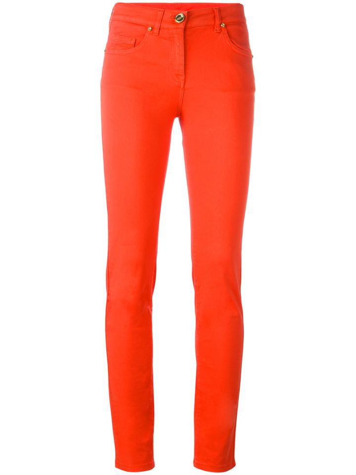Cavalli Class Slim-fit Tailored Trousers, Women's, Size: 38, Yellow/orange, Cotton/spandex/elastane
