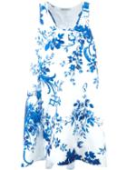 Dondup Flared Floral Print Dress, Women's, Size: 44, White, Polyester/cotton
