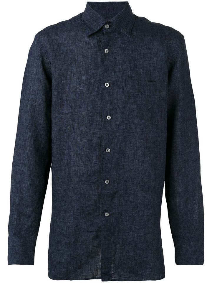 Canali Plain Shirt, Men's, Size: Xxl, Blue, Linen/flax