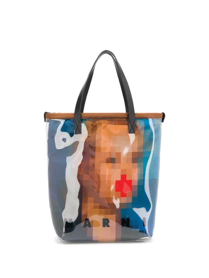 Marni Pixelated Print Tote - Brown
