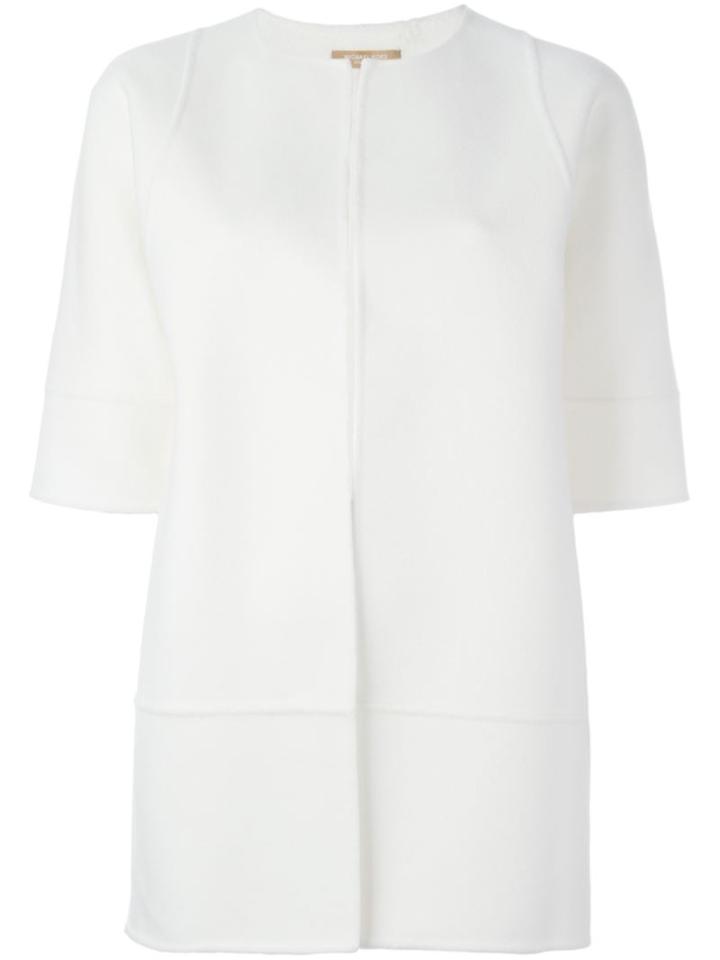 Michael Kors Three-quarter Sleeve Coat, Women's, Size: 0, White, Wool/angora/cashgora