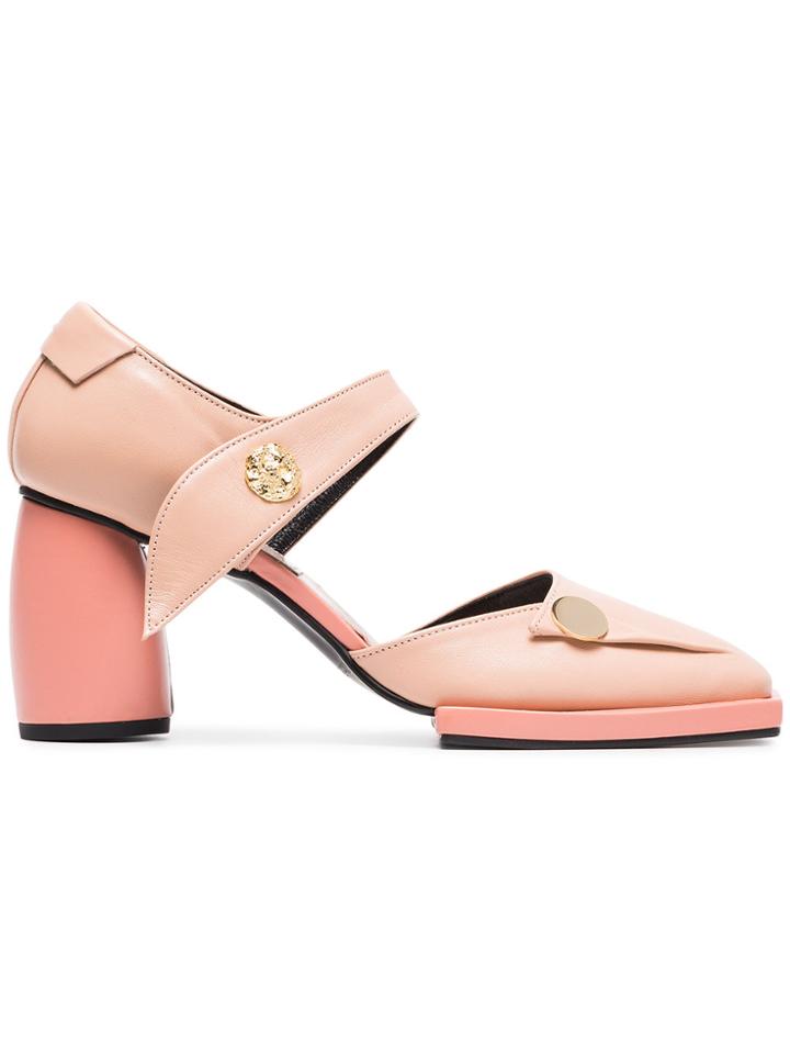 Reike Nen Pink 80 Button Strap Leather Pumps - Pink & Purple