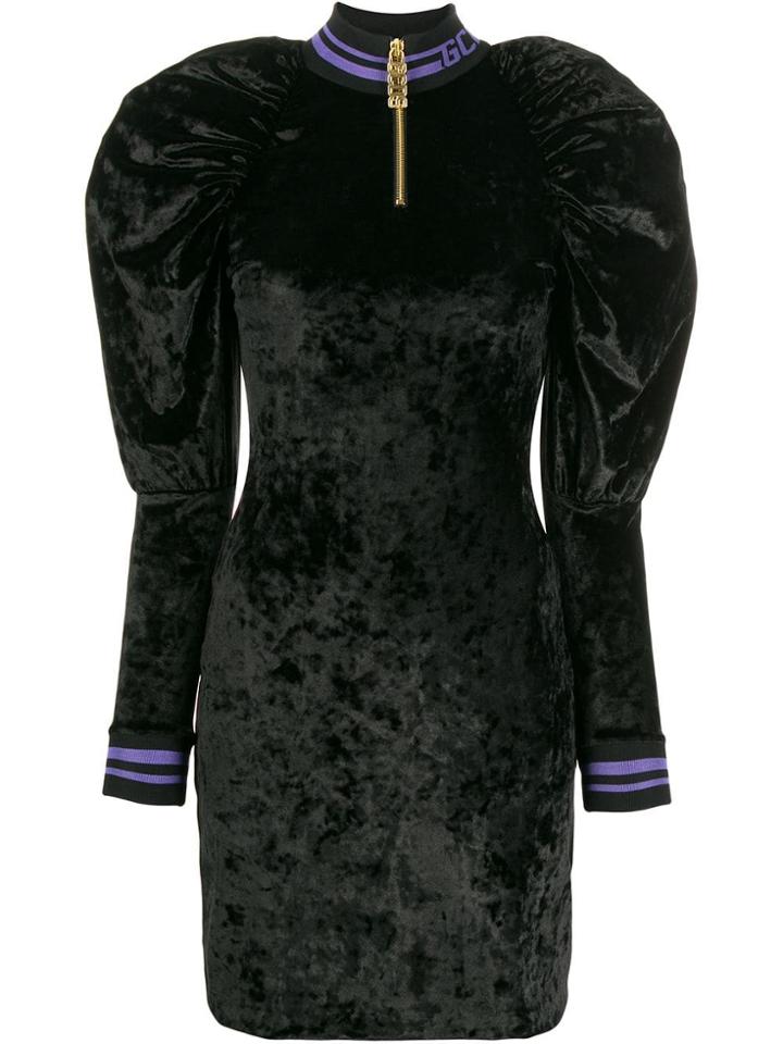 Gcds Puffed-shoulder Mini Dress - Black