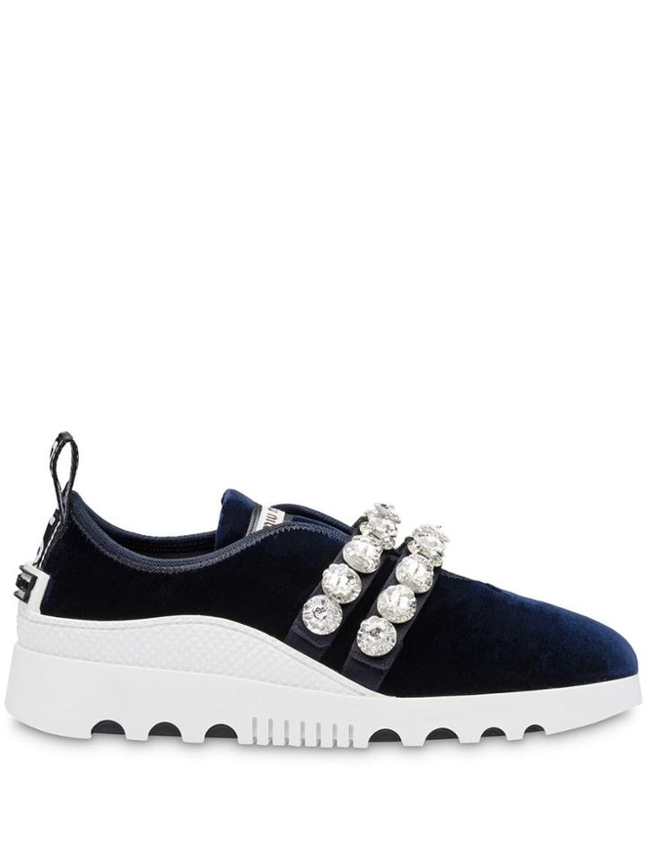 Miu Miu Miu Run Velvet Slip-on Sneakers - Blue
