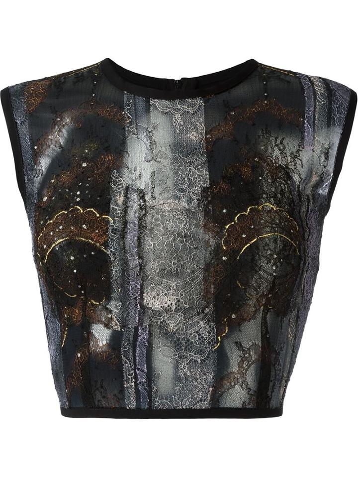 Hussein Bazaza Lace Cropped Top