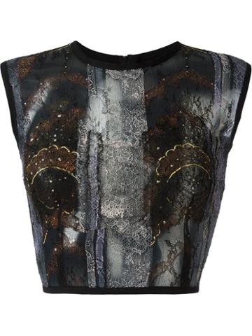 Hussein Bazaza Lace Cropped Top