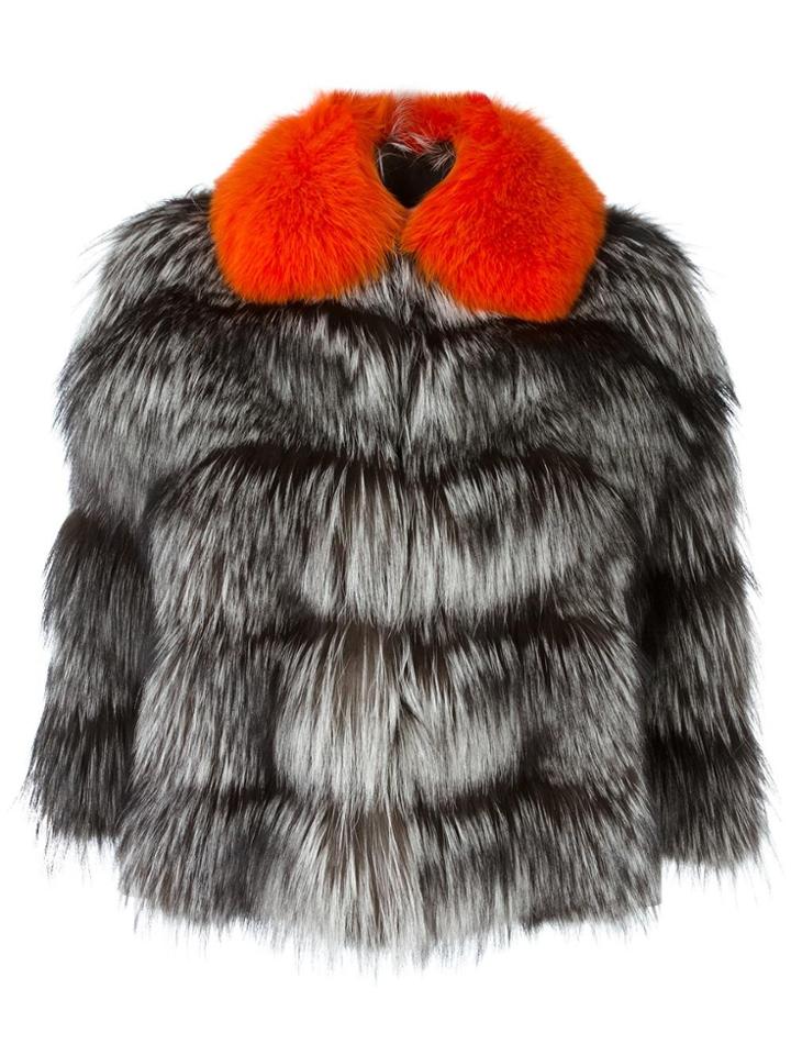 Blancha Zipped Fur Jacket - Grey