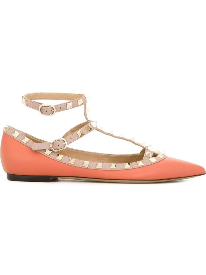 Valentino Garavani Rockstud Ballerinas, Women's, Size: 37, Yellow/orange, Calf Leather/leather/metal Other