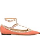 Valentino Garavani Rockstud Ballerinas, Women's, Size: 37, Yellow/orange, Calf Leather/leather/metal Other