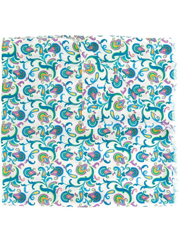 Kiton Floral Print Scarf, Men's, White, Silk