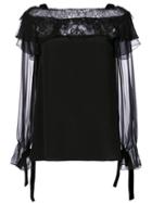Alberta Ferretti - Sheer Ruffle Top - Women - Silk/cotton/polyamide - 40, Black, Silk/cotton/polyamide