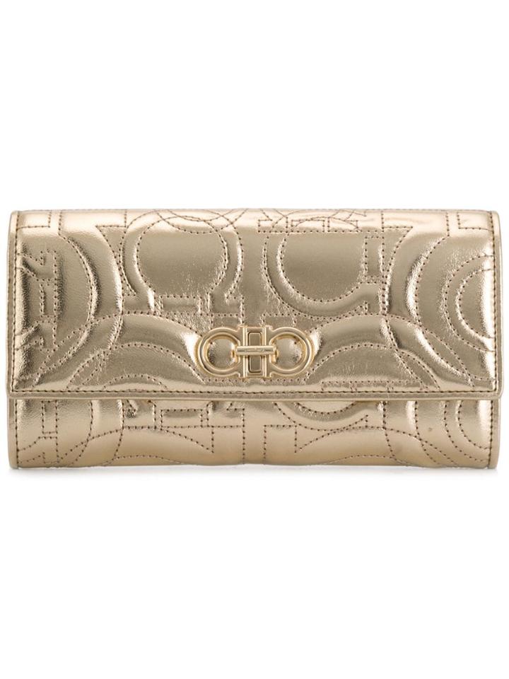 Salvatore Ferragamo Gancini Quilted Continental Wallet - Gold