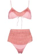 Oseree Charleston Fringe Detail Bikini Top - Pink