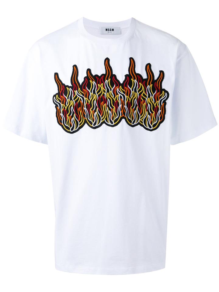 Msgm Flame Patch T-shirt, Men's, Size: Medium, White, Cotton