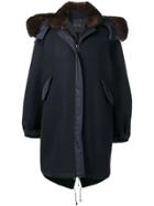 Blancha Fur Trim Hooded Coat - Blue
