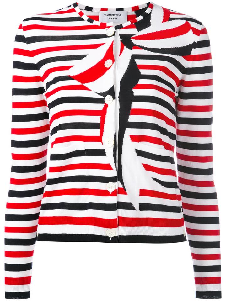 Thom Browne - Striped Bow Print Cardigan - Women - Cotton - 42, Red, Cotton