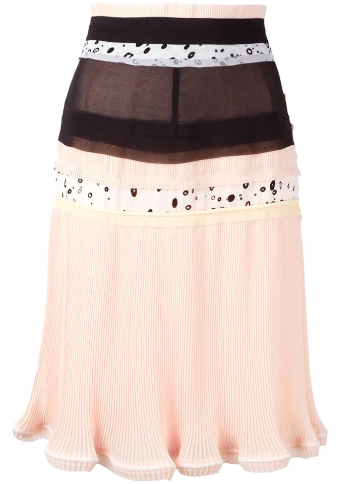 Carven Patchwork Pleated Skirt - Nude & Neutrals