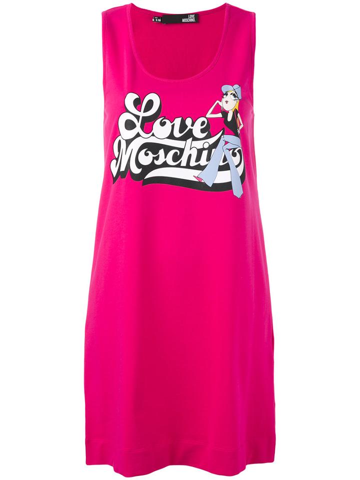 Love Moschino Logo Print Tank Dress, Women's, Size: 38, Pink/purple, Cotton/spandex/elastane