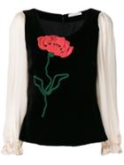 Vivetta Floral Applique Velvet Top - Black
