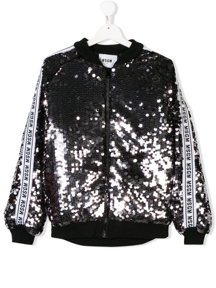 Msgm Kids Zipped Embellished Jacket - Grey