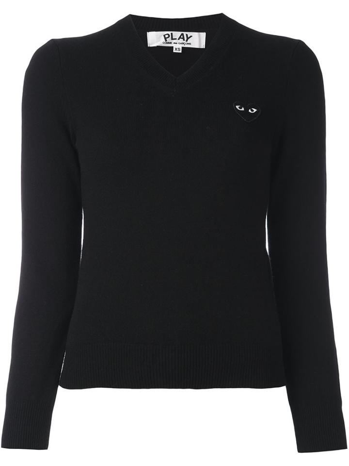 Comme Des Garçons Play Embroidered Heart Jumper, Women's, Size: Medium, Black, Wool