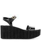 Salvatore Ferragamo Varnished Wedge Sandals - Black