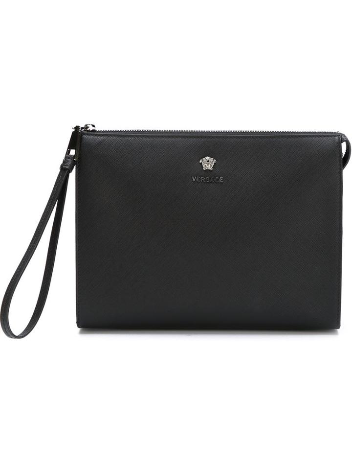 Versace Medusa Clutch, Men's, Blue, Leather