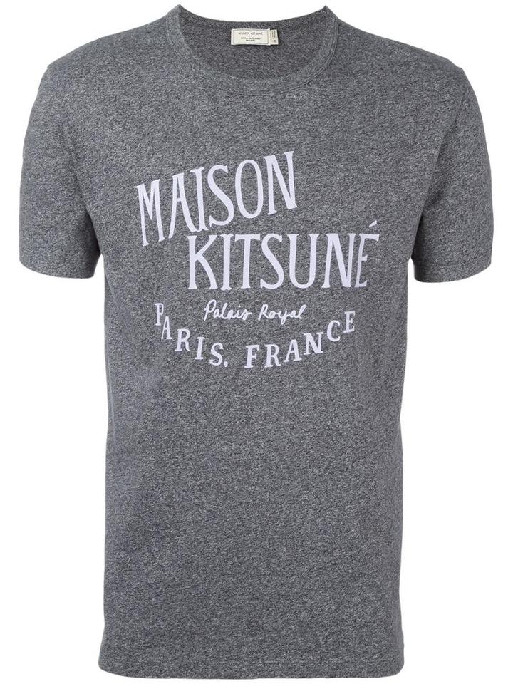 Maison Kitsuné Logo Print T-shirt, Men's, Size: Medium, Grey, Cotton