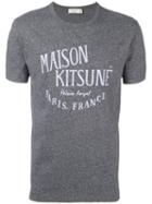 Maison Kitsuné Logo Print T-shirt, Men's, Size: Medium, Grey, Cotton