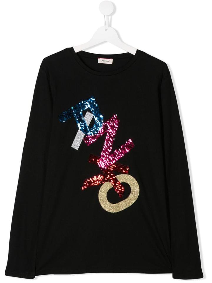 Pinko Kids Teen Embellished Logo Top - Black
