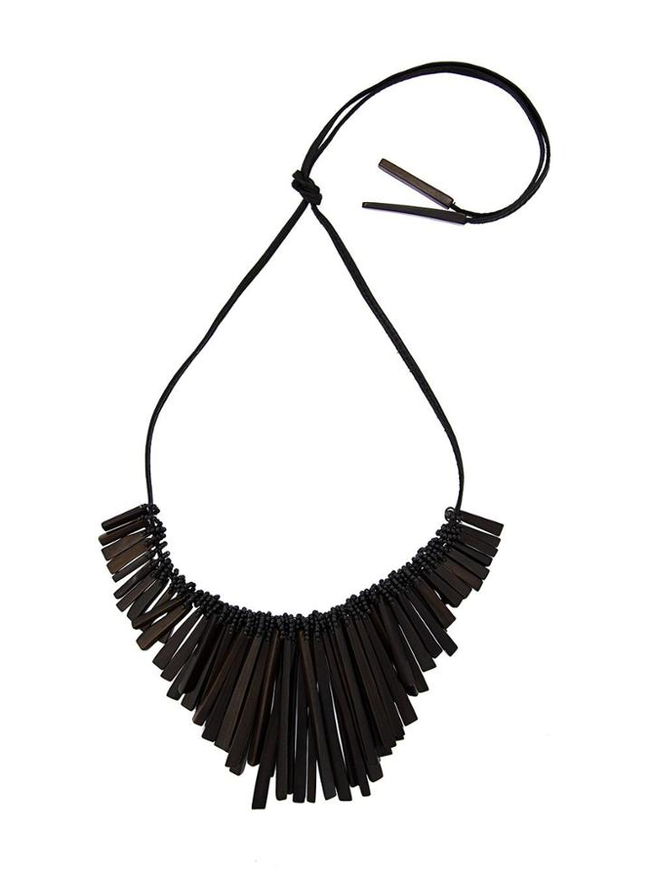 Monies Square Rod Tassel Necklace - Black