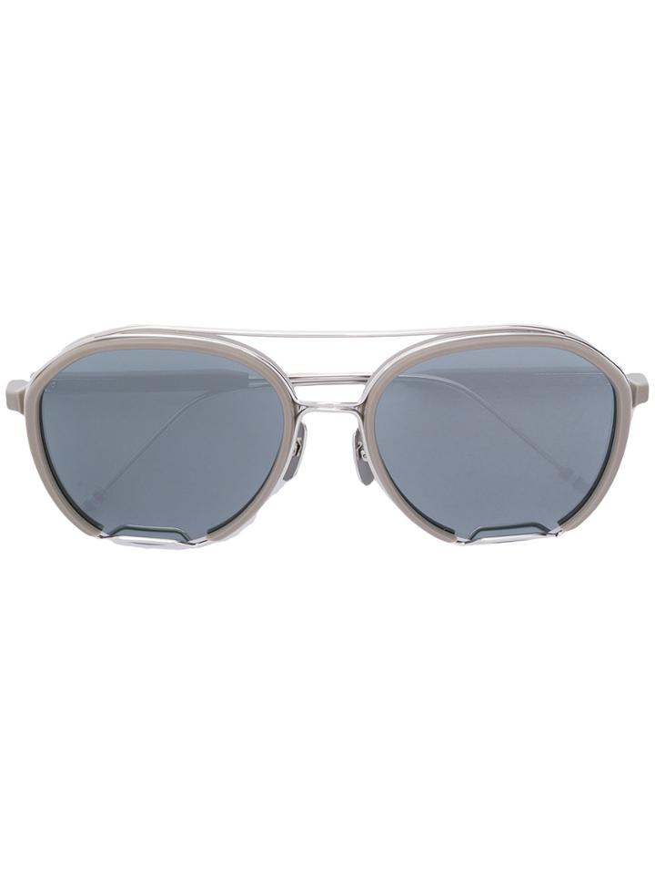 Thom Browne Eyewear Oval Metal Frame Detail Sunglasses - Grey