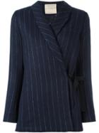 Erika Cavallini Pinstripe Wrap Blazer, Women's, Size: 46, Blue, Cotton/polyamide/viscose/wool