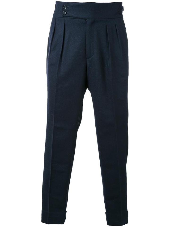 En Route Pleated Detailing Cropped Trousers, Men's, Size: 3, Black, Wool
