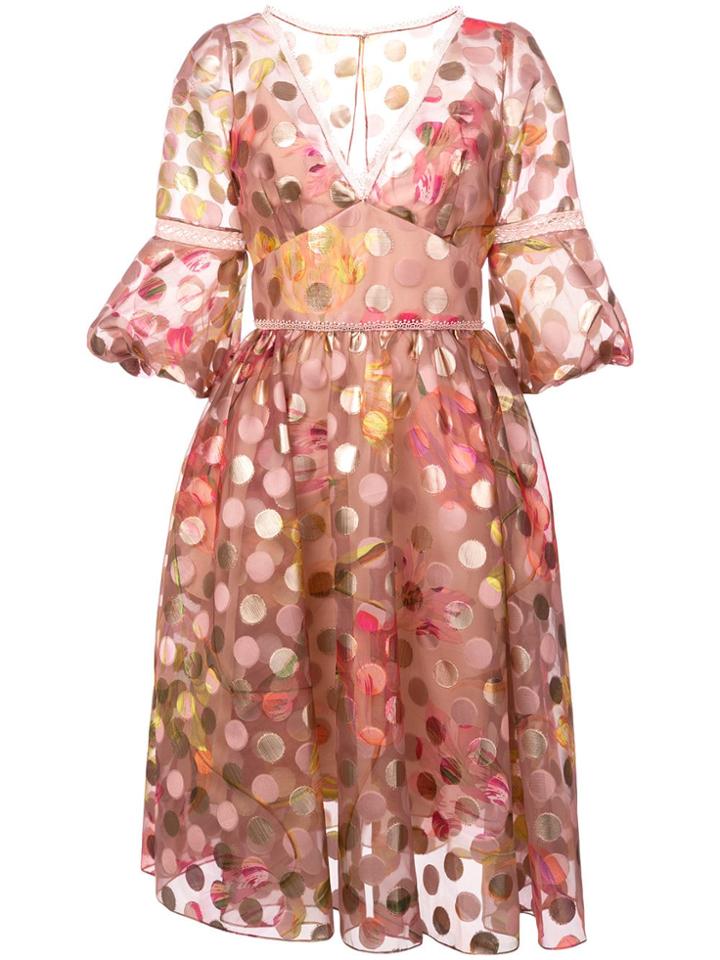 Marchesa Notte Polka Dot Flared Dress - Pink & Purple