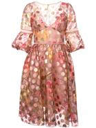 Marchesa Notte Polka Dot Flared Dress - Pink & Purple