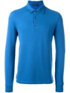 Loro Piana Long Sleeve Polo Shirt, Men's, Size: Large, Blue, Cotton/spandex/elastane