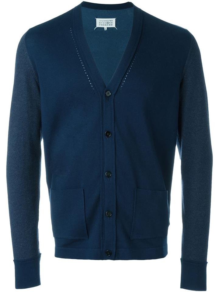 Maison Margiela Two-tone Cardigan, Men's, Size: M, Blue, Cotton