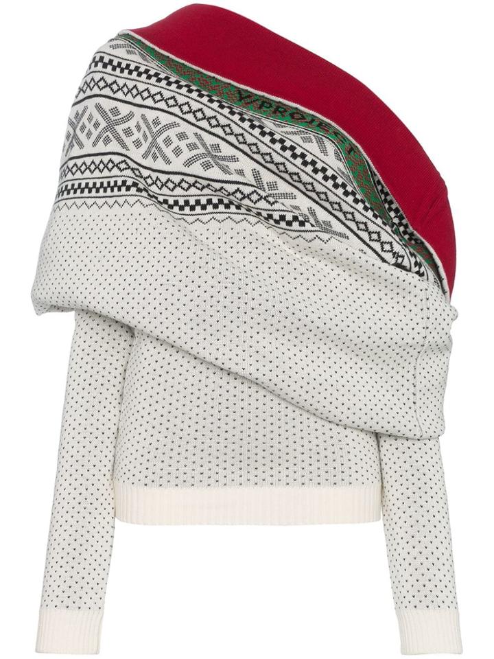 Y / Project Logo Knit Off The Shoulder Sweater - White