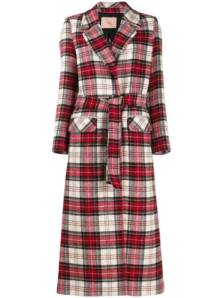 Twin-set Checked Single Breasted Coat - Red