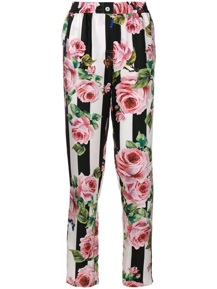Dolce & Gabbana Floral Print Trousers - Black