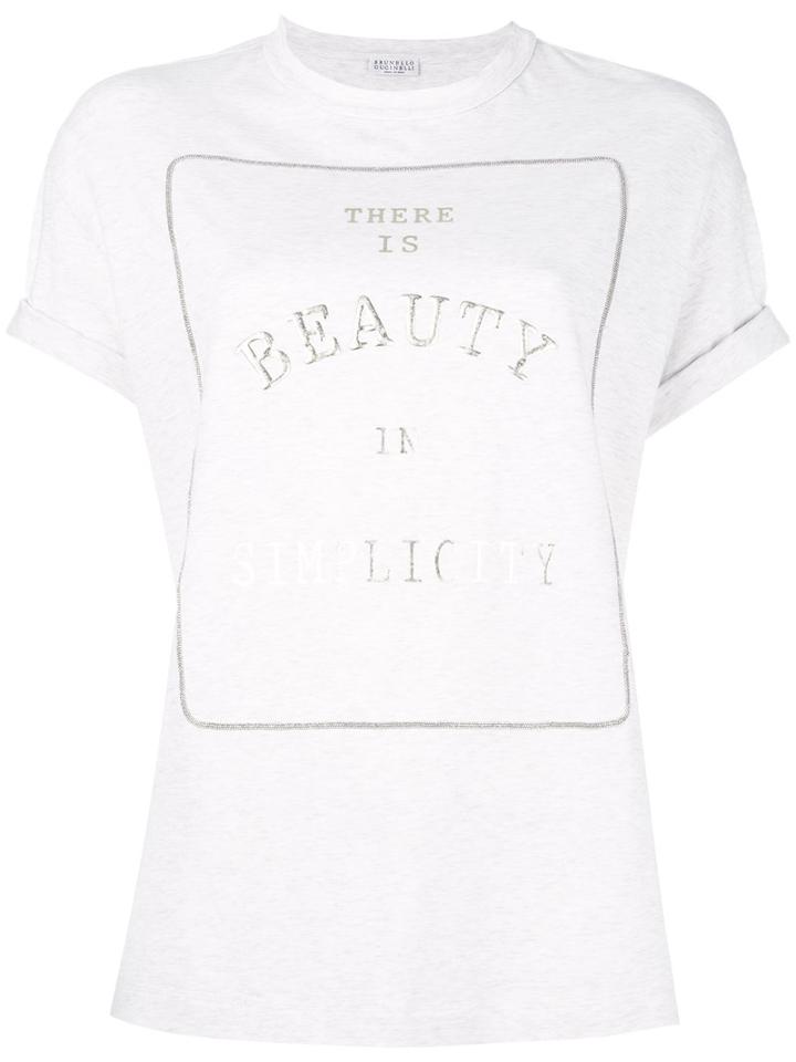 Brunello Cucinelli High Shine Text Print T-shirt, Women's, Size: Large, White, Cotton/spandex/elastane
