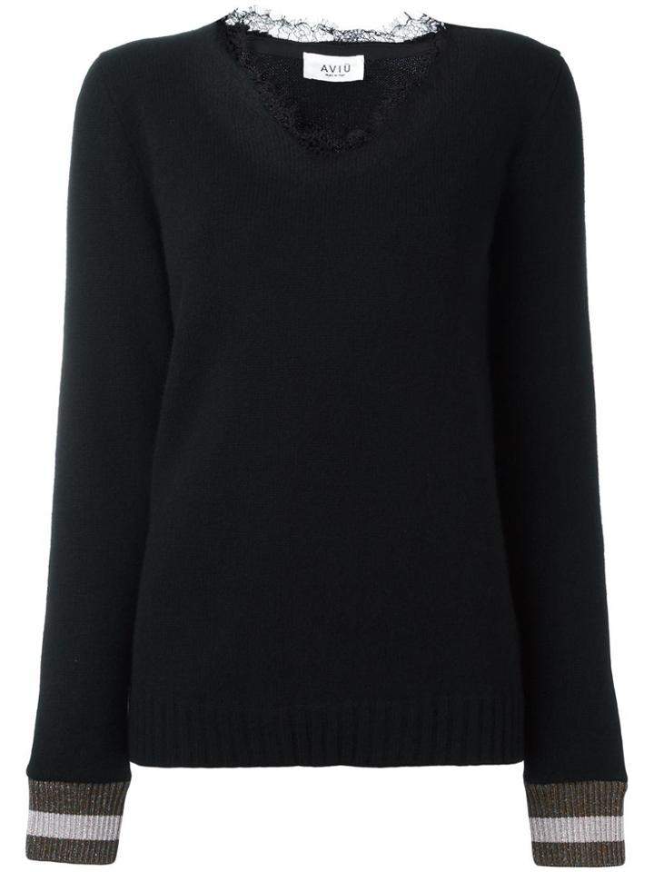 Aviù Lace Collar Jumper - Black