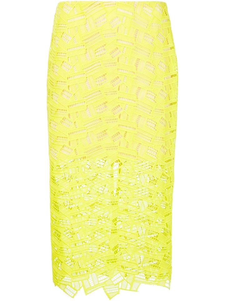 Veronica Beard Lace Pencil Skirt, Women's, Size: 4, Yellow/orange, Polyester/spandex/elastane