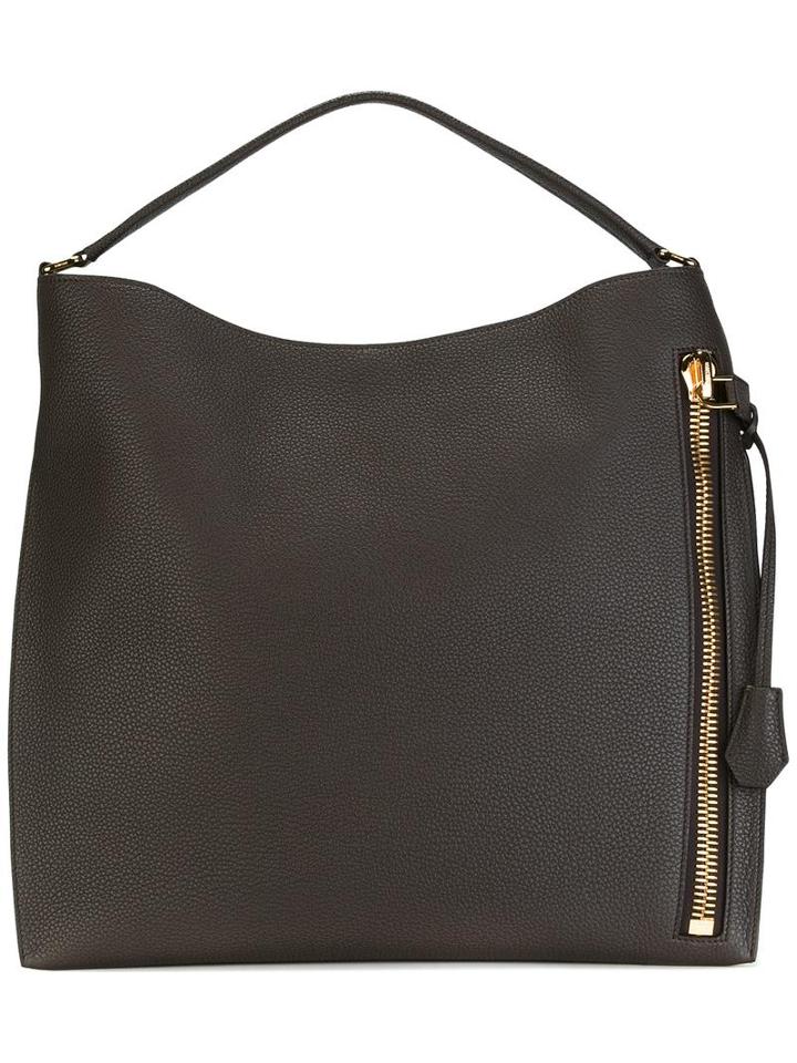 Tom Ford Zipped Detail Tote, Women's, Brown, Calf Leather/cotton/polyester/zamac