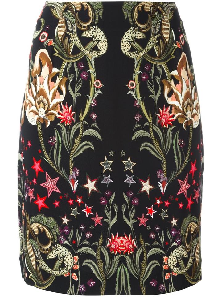 Roberto Cavalli Floral Print Skirt, Women's, Size: 42, Black, Viscose/spandex/elastane