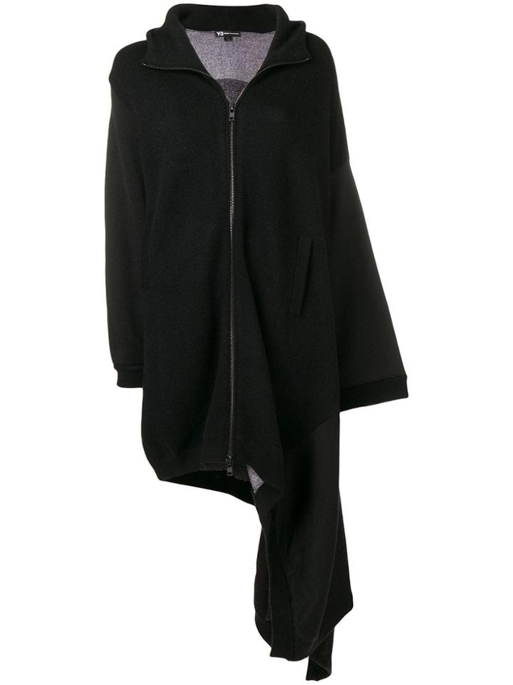 Y-3 Asymmetric Hooded Coat - Black