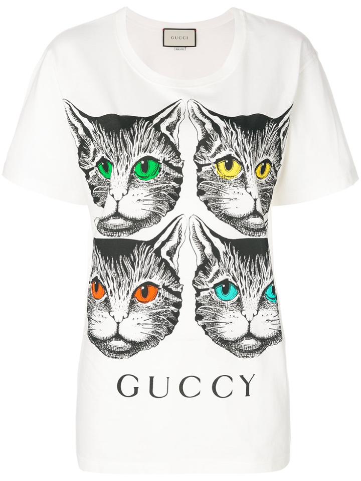 Gucci Mystic Cat And Guccy Print T-shirt - White