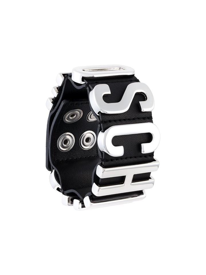 Moschino Logo Plaque Bracelet, Women's, Black, Leather/metal Other