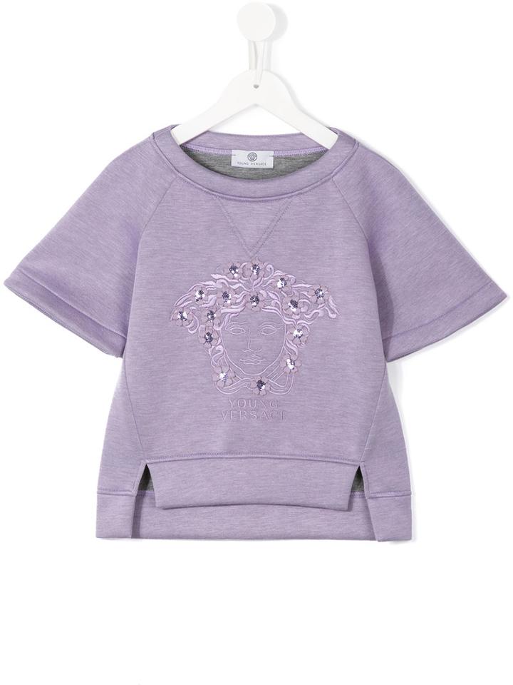 Young Versace - Medusa Shortsleeved Sweatshirt - Kids - Modal - 4 Yrs, Pink/purple